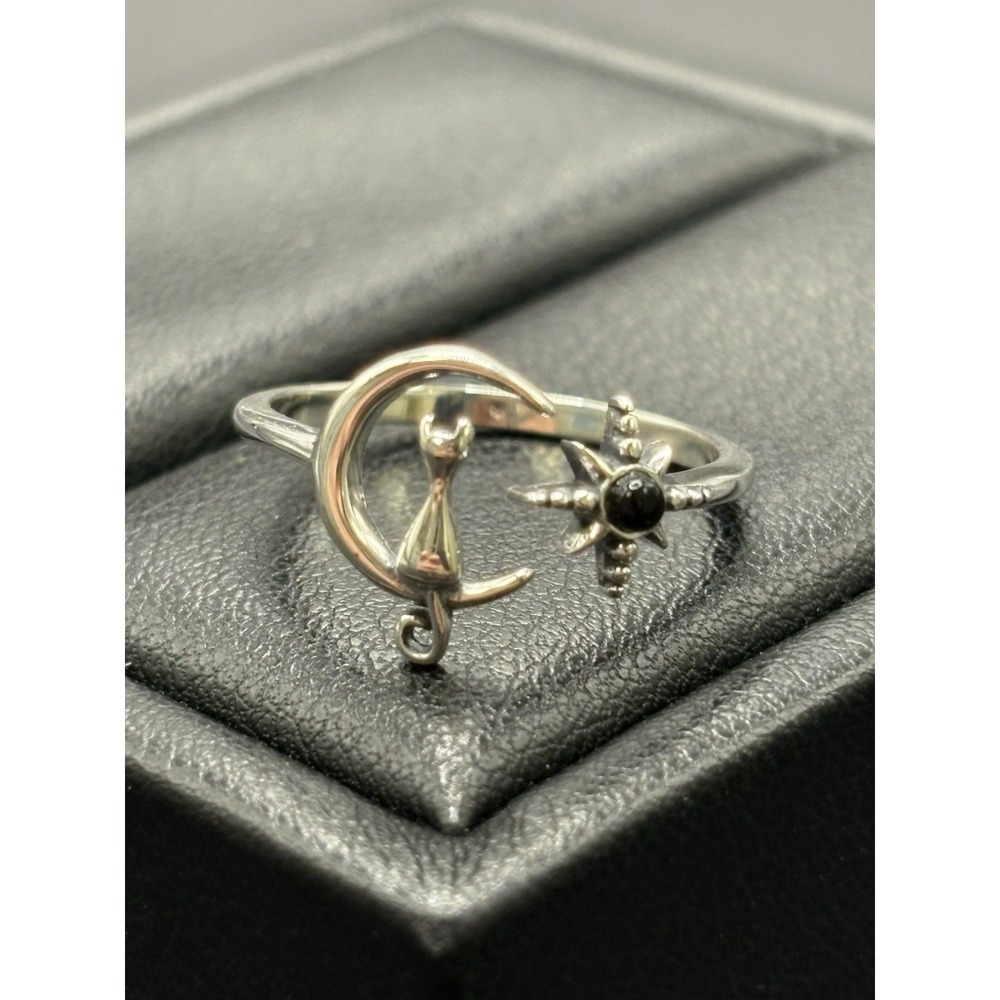 New Condition Sterling Silver Cat Onyx Moon Star Ring Size 7 J17 - Picture 9 of 12